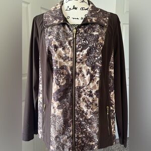 Chic Brown Patterned Women's zipper jacket